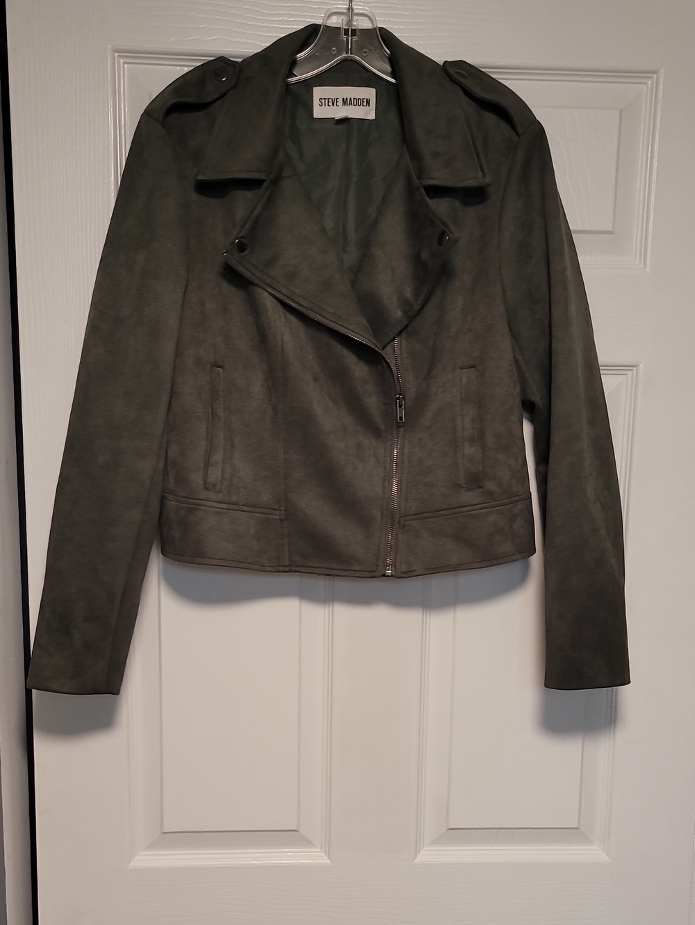 Steve Madden Olive Suede-Look Moto Jacket
